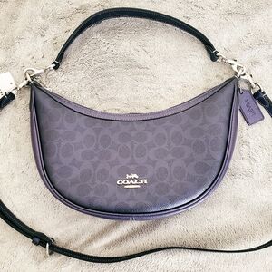 Coach Purple Signature Crescent Shoulder Bag with Silver Hardware